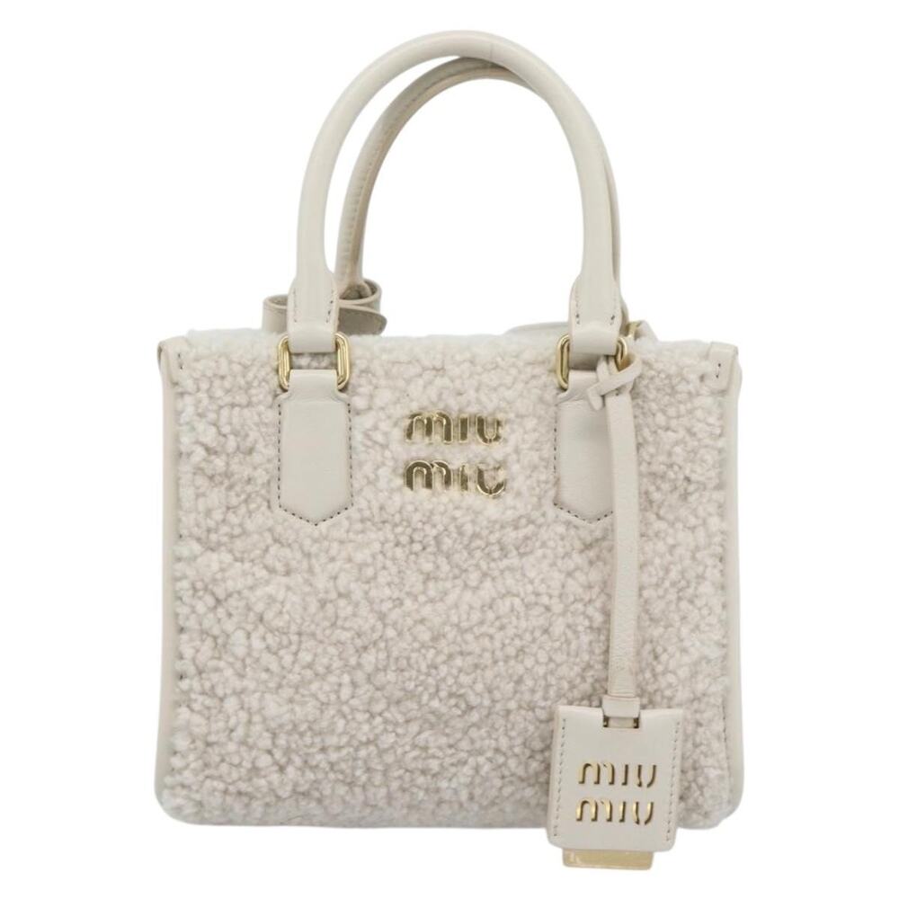 Miu Miu Shearing White Gold Handbag Canvas